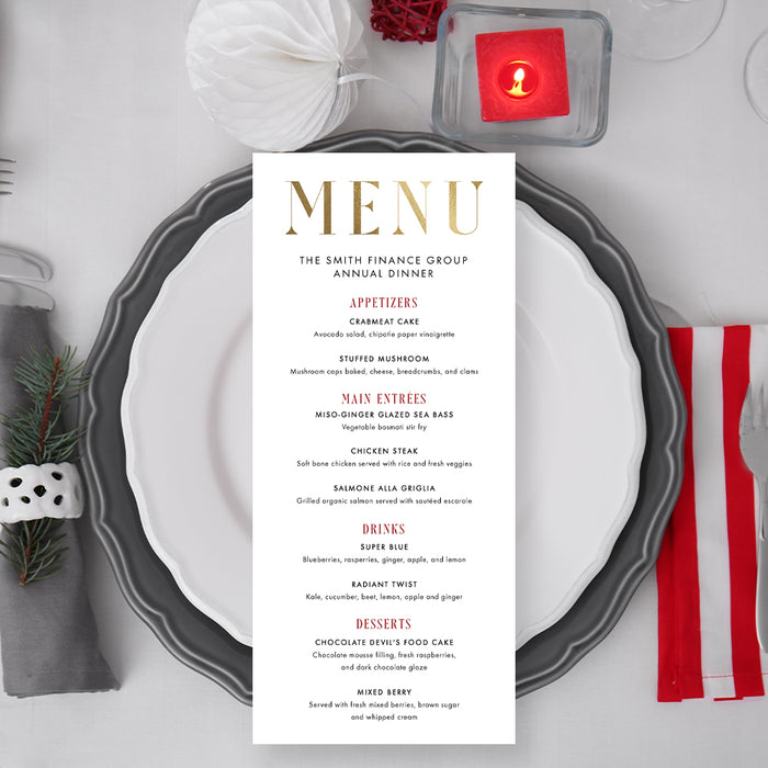 Personalized Red and Gold Dinner Invitation Corporate Event Card