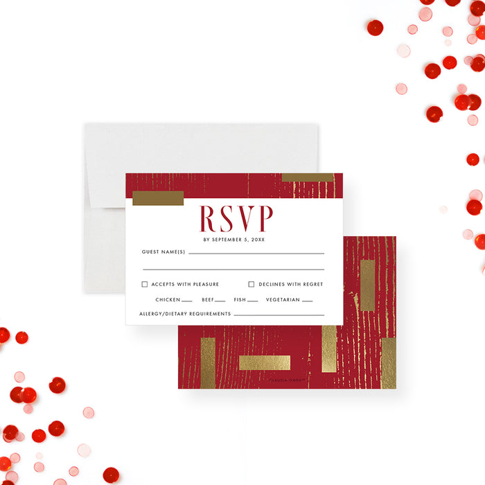 Personalized Red and Gold Dinner Invitation Corporate Event Card