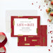 Red and gold save-the-date card with customizable event details, perfect for annual dinners and business events.-front-back