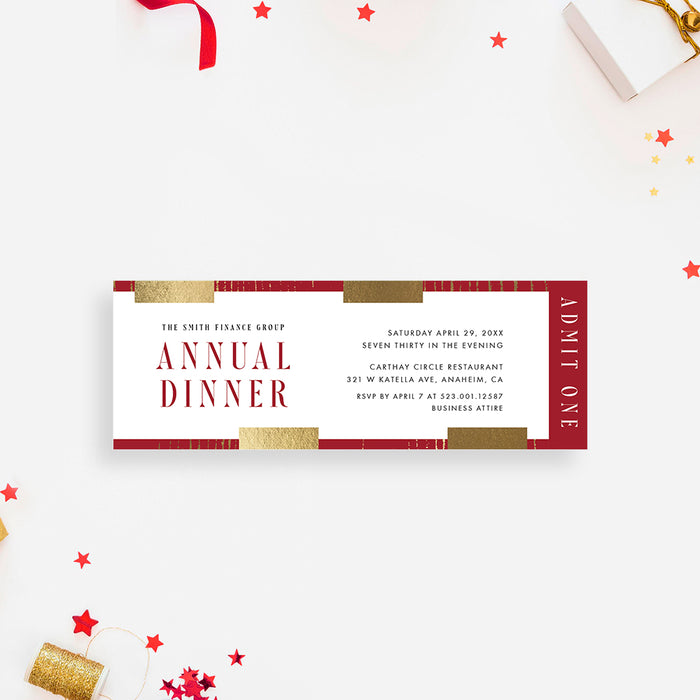 Personalized Red and Gold Dinner Invitation Corporate Event Card