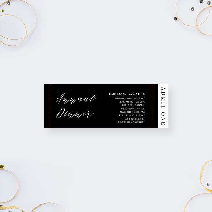 Personalized ticket invitation, custom event access pass for business or formal occasions.