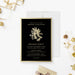 elegant black and gold corporate holiday party invitation with festive bell design-front