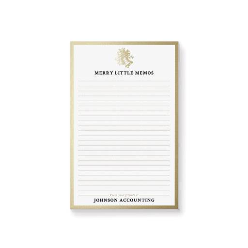 Elegant corporate holiday notepad with a festive bell design and a personalized Christmas office stationery layout