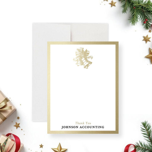 holiday thank you card with elegant bell illustration and minimalist festive design-front