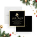 elegant black and gold holiday save the date card with festive bell illustration-front-back