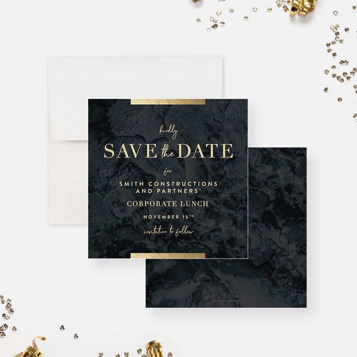 Sophisticated and Professional Save the Date for Corporate Lunch Celebration, Elegant Save the Dates for Business Dinner Party in Black and Gold