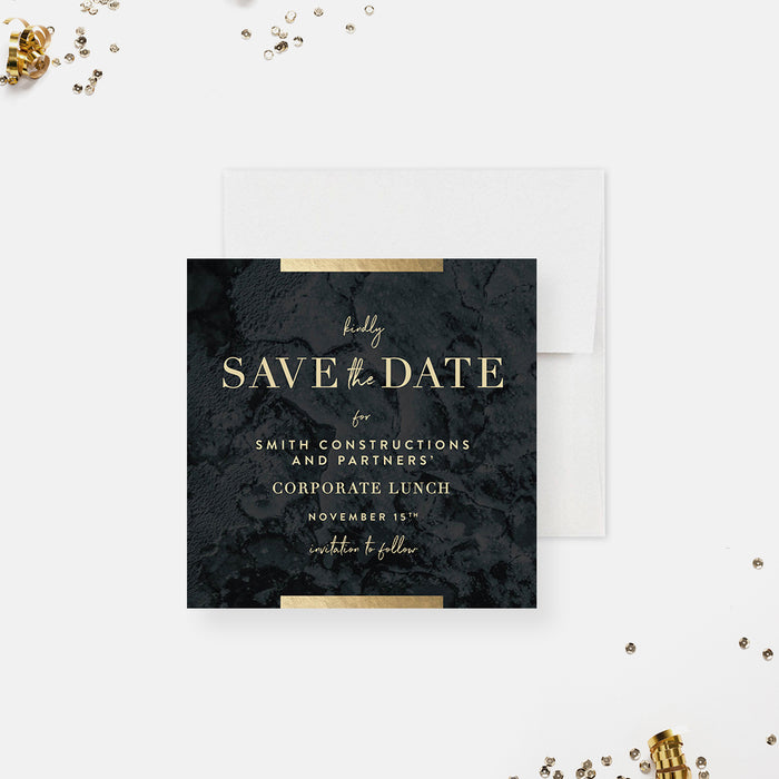 Sophisticated and Professional Save the Date for Corporate Lunch Celebration, Elegant Save the Dates for Business Dinner Party in Black and Gold