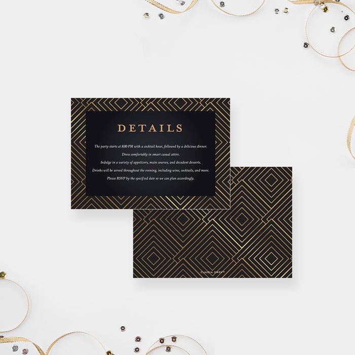 Black and Gold Geometric Invitation Card for Business Cocktail Party, Elegant Cocktail and Dinner Invitations, Corporate Dinner Invites