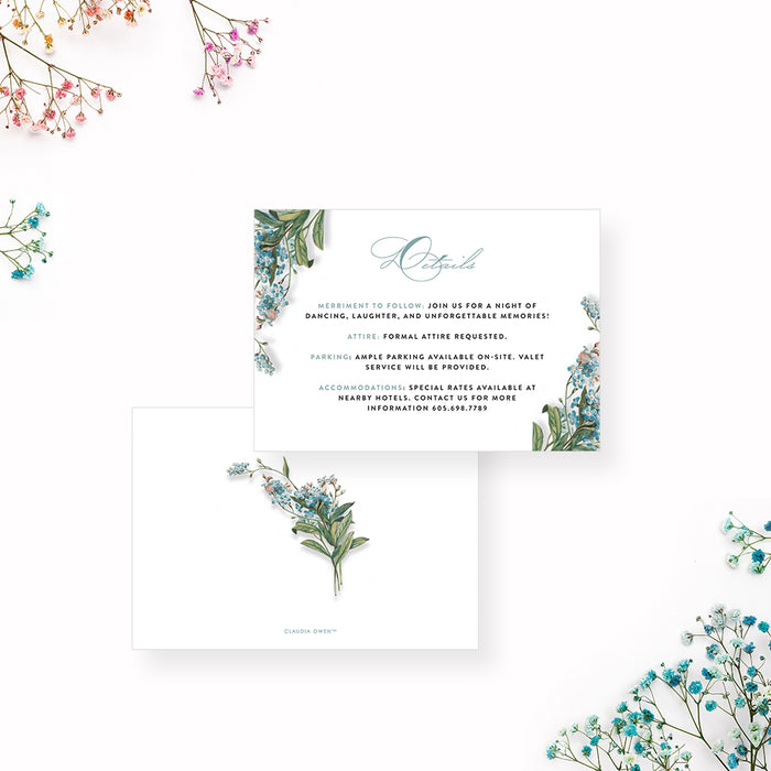 Floral Wedding Invitation Card, Spring Wedding Invites with Forget Me Nots Flower Illustrations, Wedding Shower Invitations with Blue Flowers