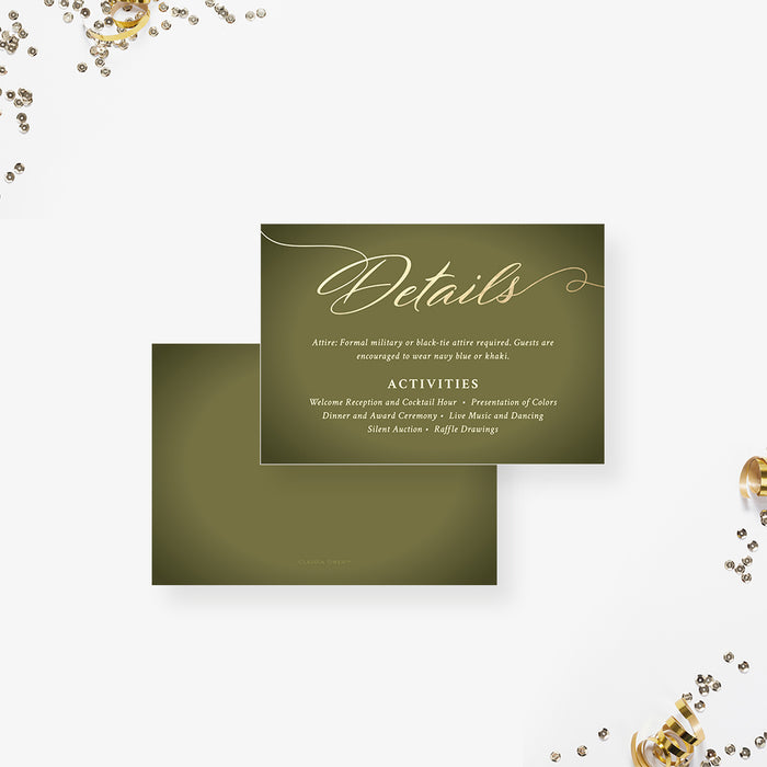 Military Khaki Ball Invitation Card, US Navy Annual Gala Invitations, Khaki Green Army Commissioning Invites