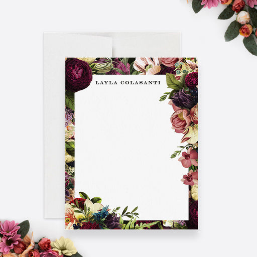 Elegant floral personalized note card stationery for women