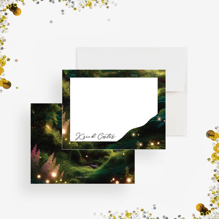 Enchanted Magical Note Card, Forest Theme Thank You Card, Personalized Gift for Nature Lover, Green Forest Stationery Correspondence Card