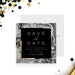 Black and gold gala and auction save the date card with geode design-front