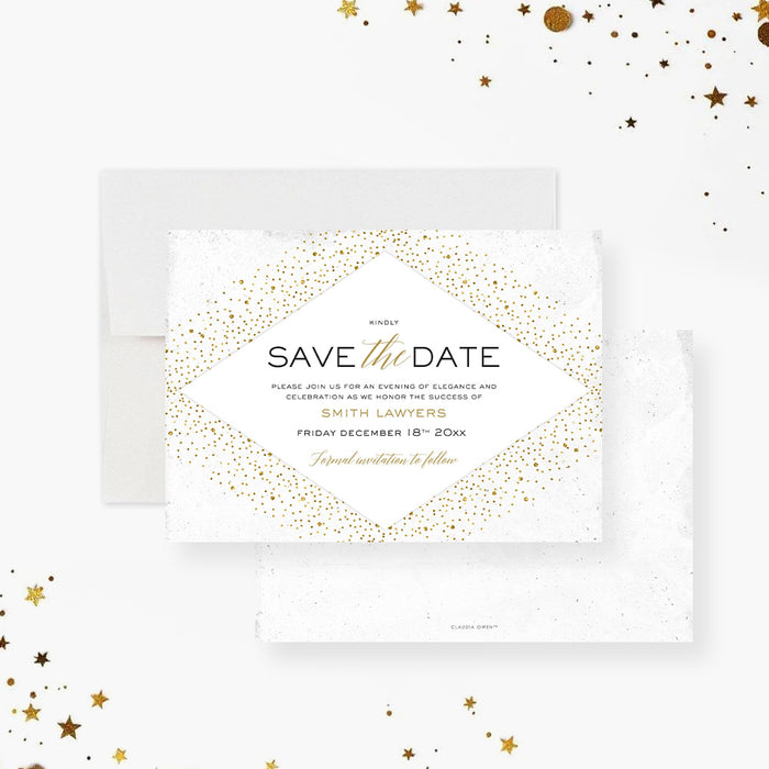Corporate gala save the date card with elegant modern layout for business event, fundraiser or formal dinner announcement-front-back