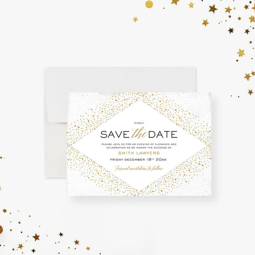 Corporate gala save the date card with elegant modern layout for business event, fundraiser or formal dinner announcement-front