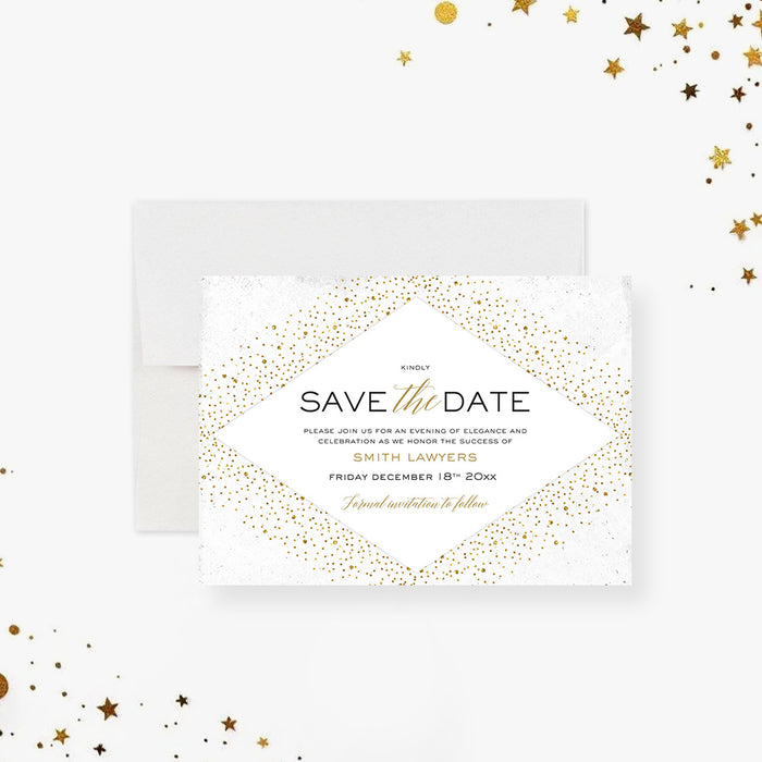 Corporate gala save the date card with elegant modern layout for business event, fundraiser or formal dinner announcement-front