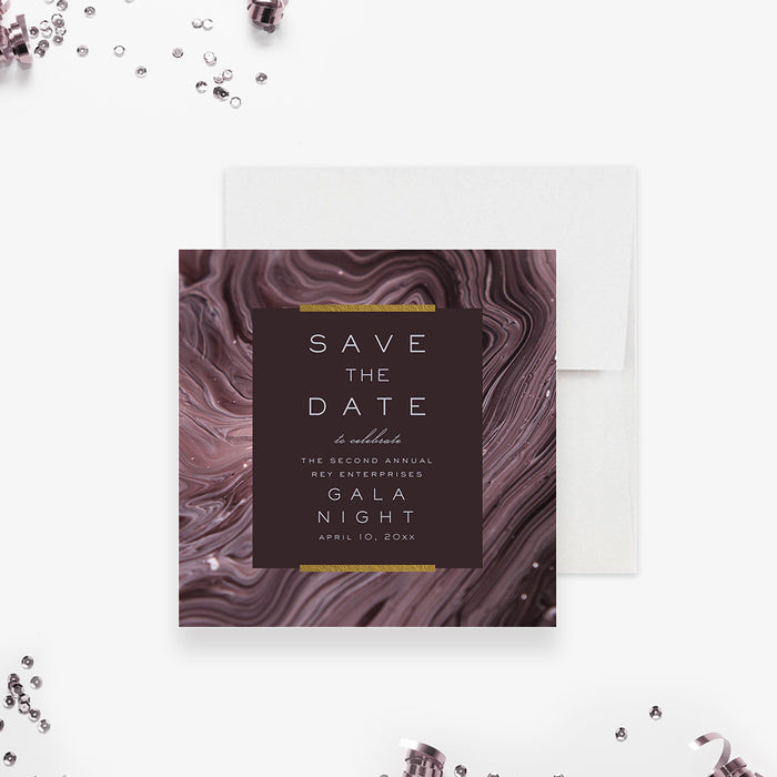 Gala Night Save the Date Card with Dark Purple and Gold Design, Elegant Save the Dates for Company Dinner Celebration