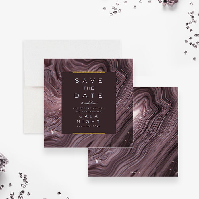 Gala Night Save the Date Card with Dark Purple and Gold Design, Elegant Save the Dates for Company Dinner Celebration