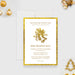 Elegant gold and white digital holiday party invitation template featuring vintage bells and formal text for a Christmas dinner or holiday ball.