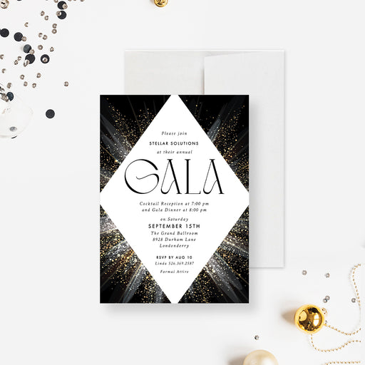 Elegant black and gold gala invitation card for formal business events