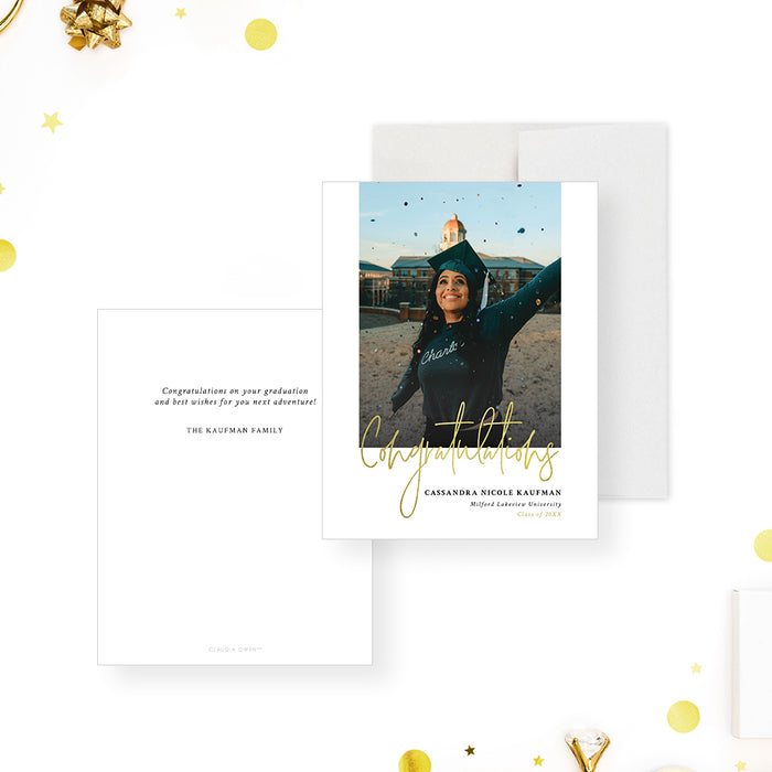 Graduation Announcement Congratulations Card with Photo, Chic Graduation Photo Card for Class of 2025