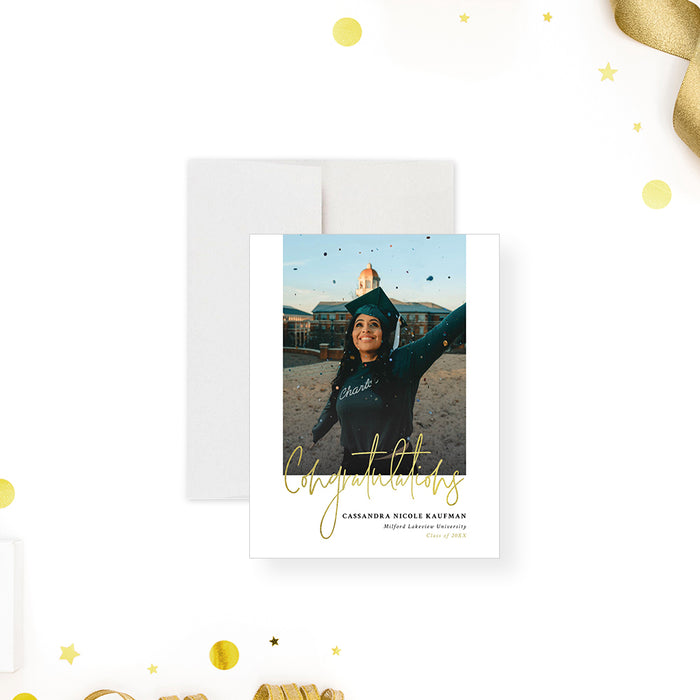 Graduation Announcement Congratulations Card with Photo, Chic Graduation Photo Card for Class of 2025