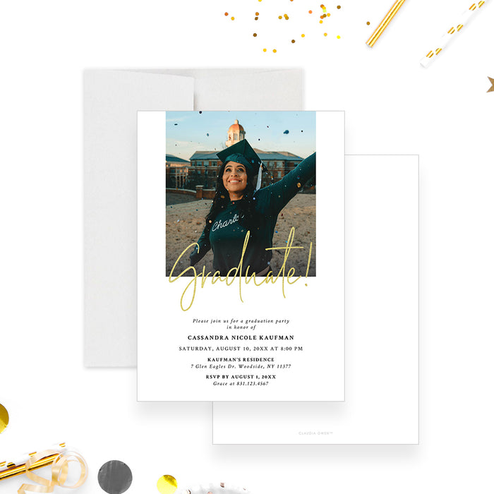 Elegant Graduation Party Invitation Card with Photo for College and High School Grads