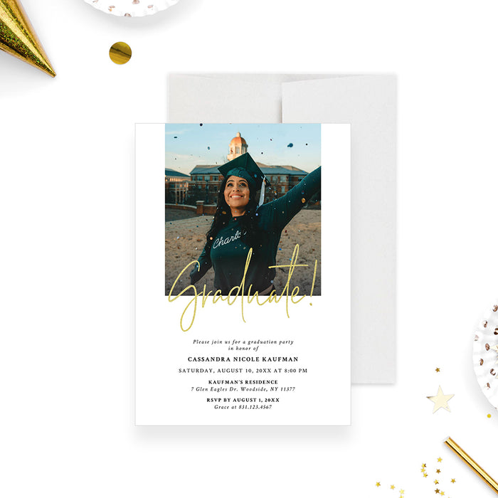 Elegant Graduation Party Invitation Card with Photo for College and High School Grads