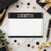 Black and gold personalized note card with custom name header and minimalist layout, perfect for graduation thank you messages-front