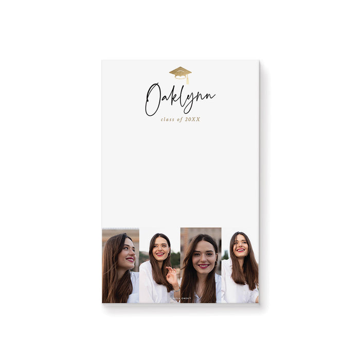 Elegant Gold Cap Graduation Notepad with Your Name and Photos, Custom Graduation Stationery Pad for Class of 2025