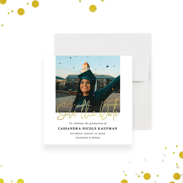 Minimalist Photo Graduation Save the Date Card, Custom Graduation Save the Date with Picture