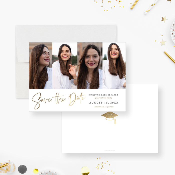 Elegant Photo Collage Save the Date Card for Graduation, Custom Grad Party Save the Date with Photos