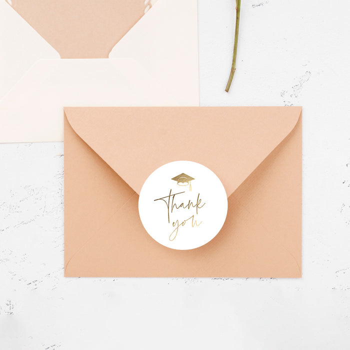 Elegant Graduation Party Invitation Card with Gold Cap Design, Personalized Minimalist Grad Party Invites