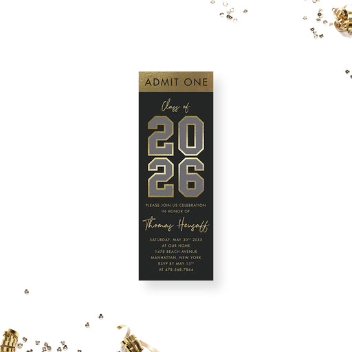 Class of 2026 graduation ticket invitation with bold, modern lettering for high school or college graduation celebrations