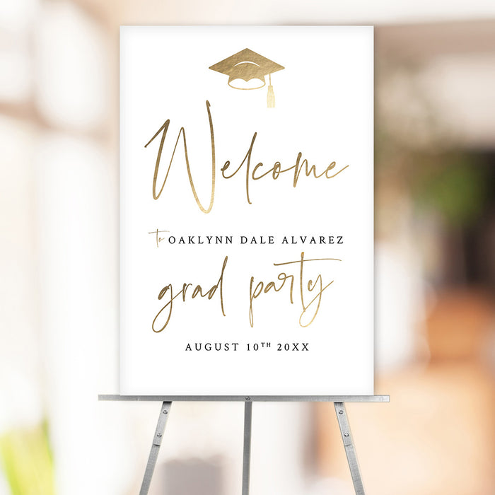 Elegant Graduation Party Invitation Card with Gold Cap Design, Personalized Minimalist Grad Party Invites