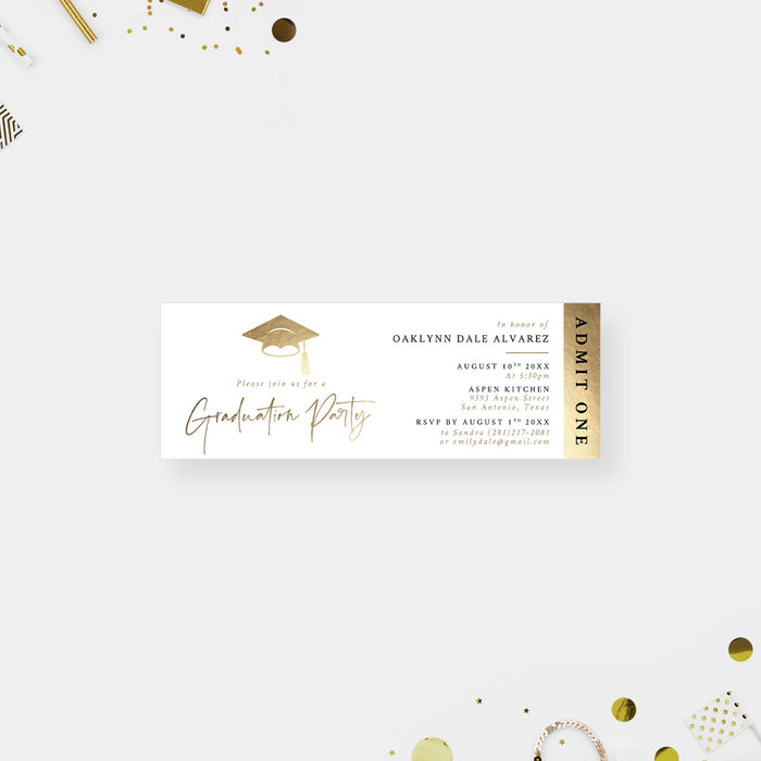 Elegant Graduation Party Ticket Invitation with Graduation Cap, Ticket Invites for Graduation