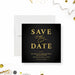 Black and gold graduation save the date card with elegant typography for commencement ceremony-front