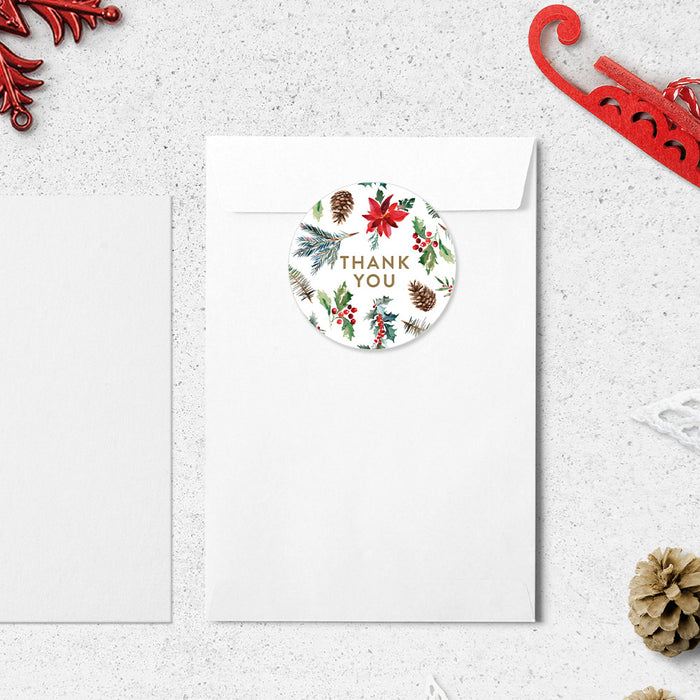 Unique Holiday Invitation Card with Poinsettia Flower Illustrations, Christmas Eve Dinner Party Invitations