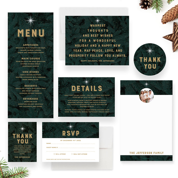 Holiday Party Invitation Personalized Christmas Pine Design