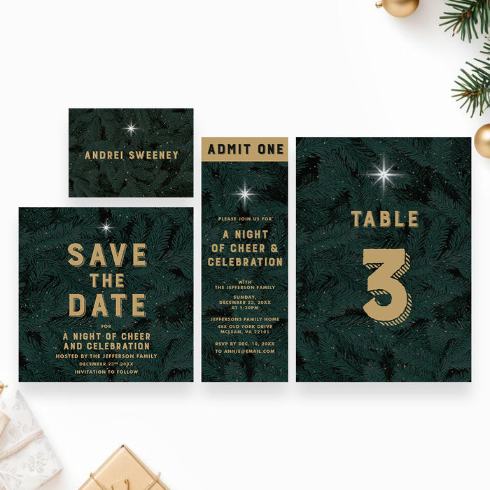Holiday Party Invitation Personalized Christmas Pine Design