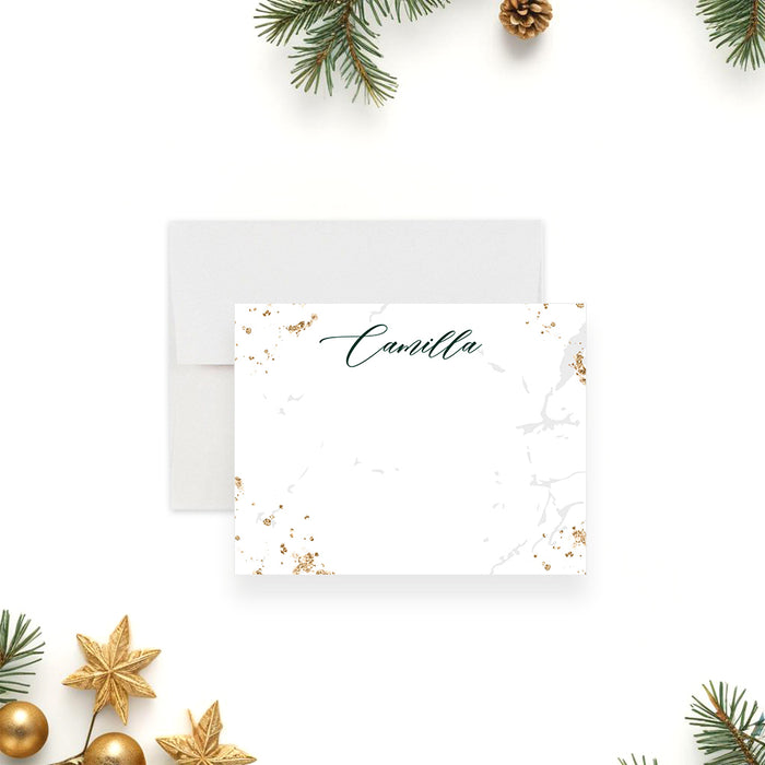 Personalized note card with white marble and gold design for corporate and business use-front