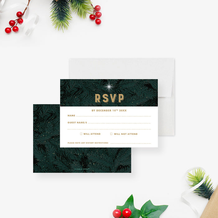 Holiday Party Invitation Personalized Christmas Pine Design