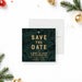 Save the date holiday invitation with pine branch design elegant Christmas card for festive celebrations-front