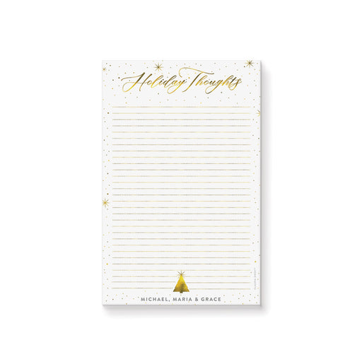 Personalized Christmas notepad with gold script heading, festive sparkle design, and lined writing space for holiday notes and stationery