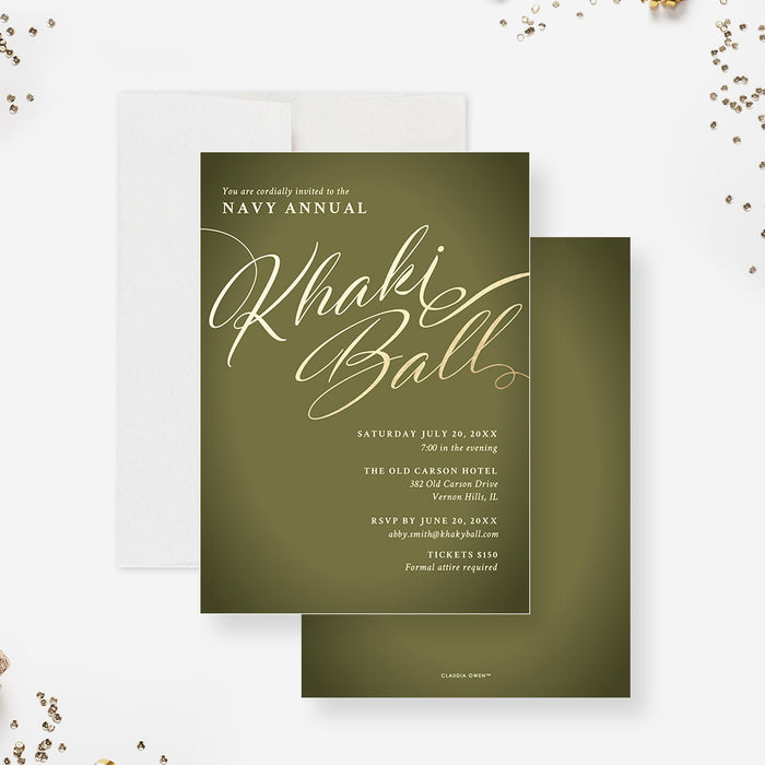 Military Khaki Ball Invitation Card, US Navy Annual Gala Invitations, Khaki Green Army Commissioning Invites