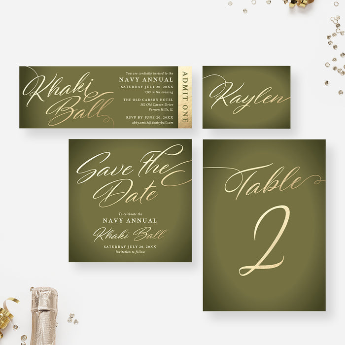 Military Khaki Ball Invitation Card, US Navy Annual Gala Invitations, Khaki Green Army Commissioning Invites