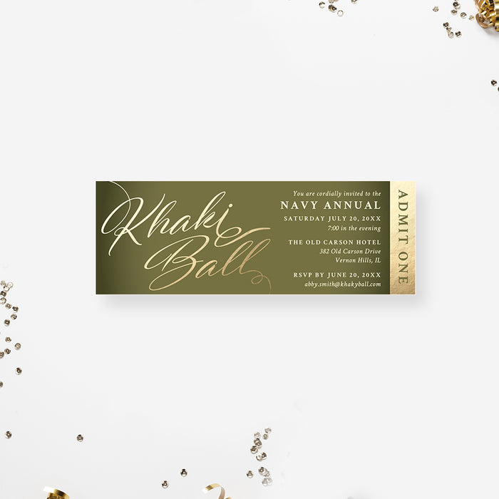 Military Khaki Ball Invitation Card, US Navy Annual Gala Invitations, Khaki Green Army Commissioning Invites