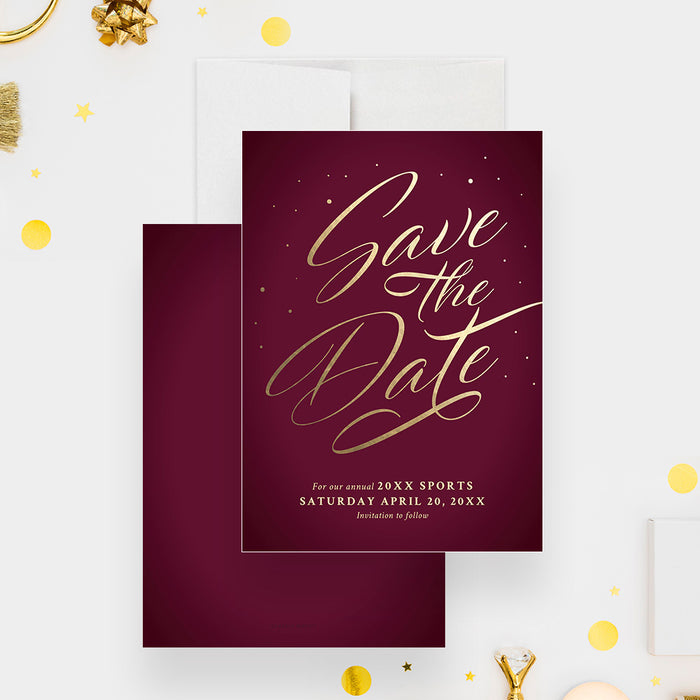 Burgundy and Gold Save the Date Card for Sports Banquet Party, Elegant Save the Dates for Award Celebration, Business Save the Date