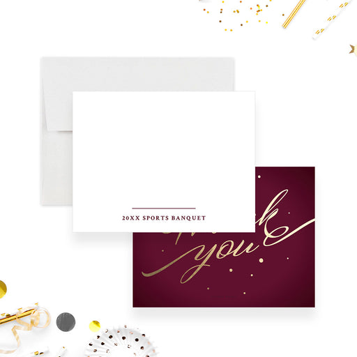 a burgundy and gold thank you card