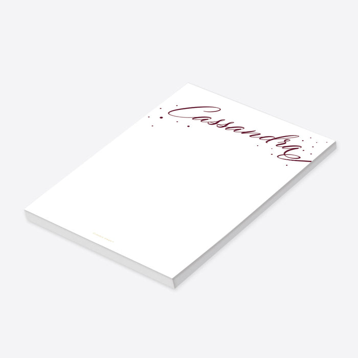 Burgundy Notepad with Cursive Typography, Elegant Stationery Writing Paper Pad for Professionals Personalized with Your Name